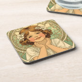 retro vintage child with flowers コースター (左側)