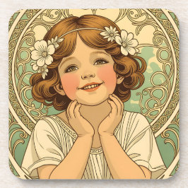retro vintage child with flowers コースター