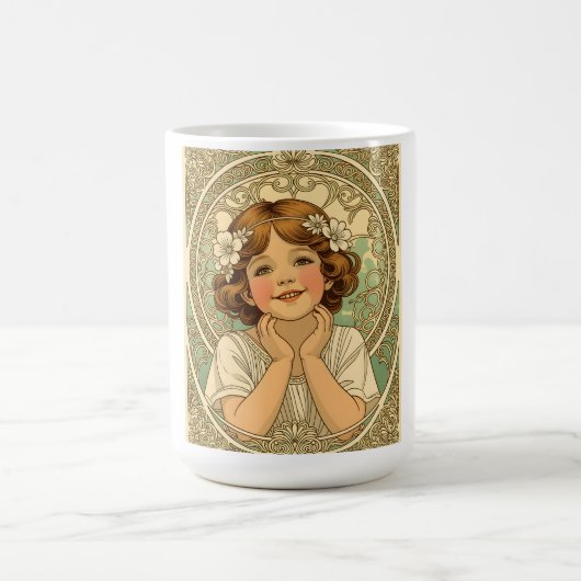 retro vintage child with flowers コーヒーマグカップ (中央)