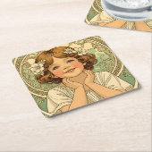 retro vintage child with flowers スクエアペーパーコースター (アングル)