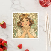 retro vintage child with flowers スタンダードカクテルナプキン (インサイチュ)