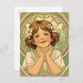 retro vintage child with flowers 案内ポストカード (正面/裏面)