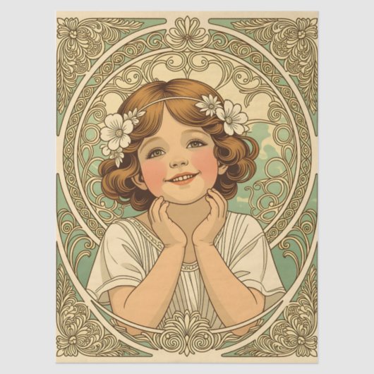 retro vintage child with flowers 薄葉紙 (正面)