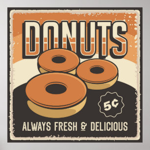 retro vintage chocolate donuts  ポスター
