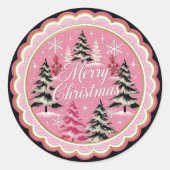 Retro Vintage Christmas: 1950's Pink Xmas ラウンドシール (正面)