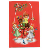 Retro vintage Christmas Angels ミディアムペーパーバッグ (正面)