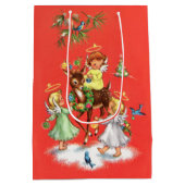 Retro vintage Christmas Angels ミディアムペーパーバッグ (裏面)
