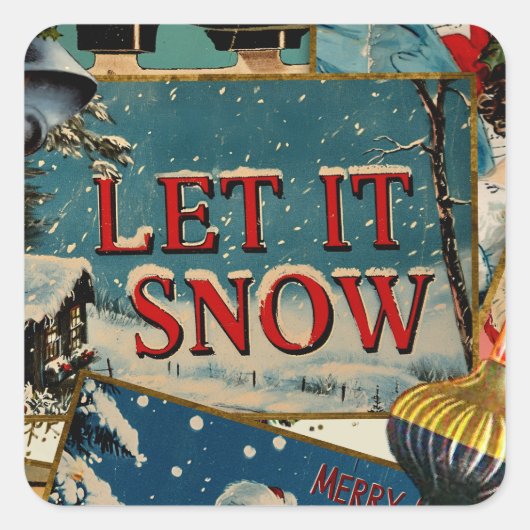 Retro Vintage Christmas Cards Collage スクエアシール (正面)