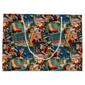 Retro Vintage Christmas Cards Collage ラージペーパーバッグ (裏面)