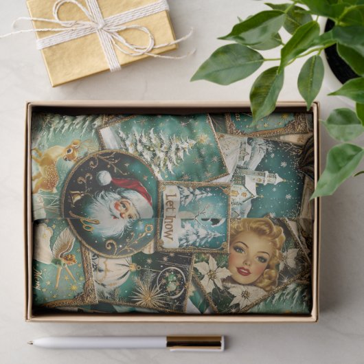 Retro Vintage Christmas: Green Collage 薄葉紙 (ギフト)