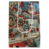 Retro Vintage Christmas: Holiday Cheer Collage ミディアムペーパーバッグ (裏面)