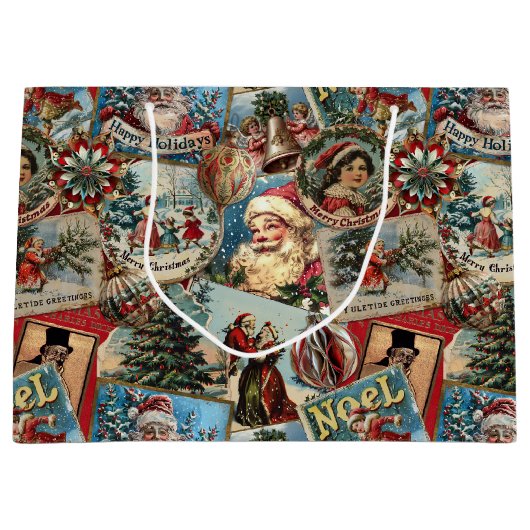 Retro Vintage Christmas: Holiday Cheer Collage ラージペーパーバッグ (正面)