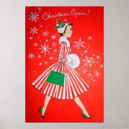 Retro Vintage Christmas lady poster ポスター