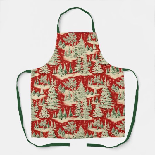 Retro Vintage Christmas Landscape エプロン (正面)