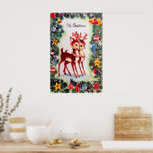 Retro vintage Christmas reindeer Holiday poster ポスター (キッチン)