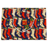 Retro Vintage Christmas Stockings Blue ラージペーパーバッグ (正面)