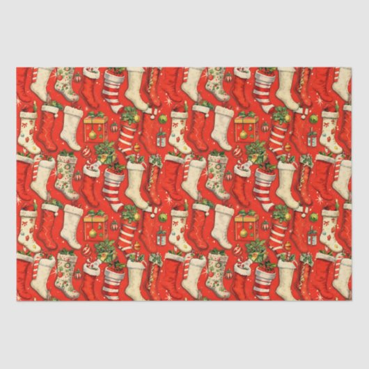 Retro Vintage Christmas Stockings Red 薄葉紙 (正面)