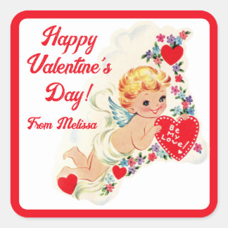 Retro Vintage Cupid Custom Happy Valentine's Day スクエアシール