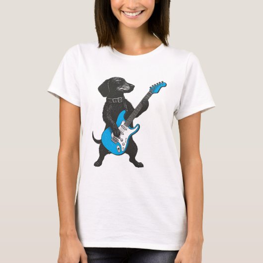 Retro Vintage Dachshund Weenie Playing Guitar Tシャツ (正面)