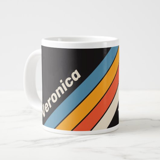 Retro Vintage Dark Rainbow Stripes with Name ジャンボコーヒーマグカップ (正面左)
