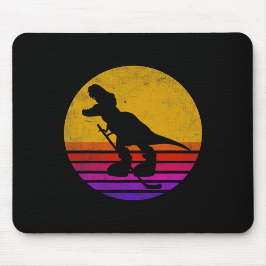 Retro Vintage Dinosaur Ice Hockey Dinosaur  マウスパッド (正面)
