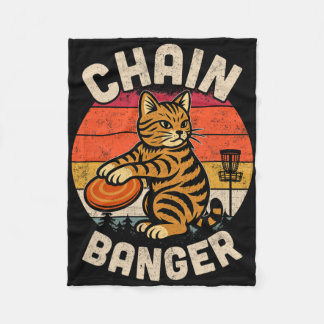 Retro Vintage Disc Golfer Cat Chain Nger Disc Golf フリースブランケット