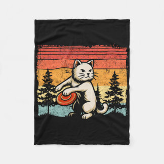 Retro Vintage Disc Golfer Cat Disc Golf Player  フリースブランケット