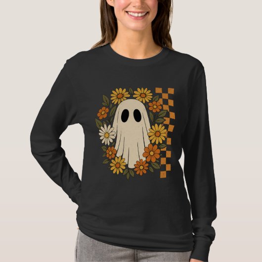 Retro Vintage Floral Ghost Halloween Tシャツ (正面)