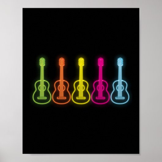 Retro Vintage Fluorescent Rainbow Ukulele Player ポスター (正面)