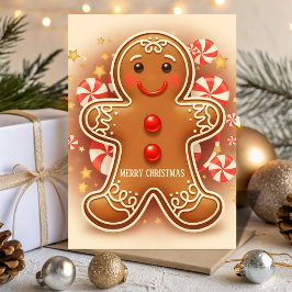 Retro Vintage Gingerbread Joy Christmas シーズンカード