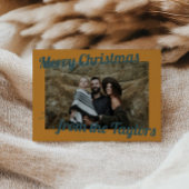 Retro Vintage Golden & Blue Photo Christmas シーズンカード