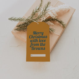 Retro Vintage Golden Yellow & Blue Merry Christmas ギフトタグ