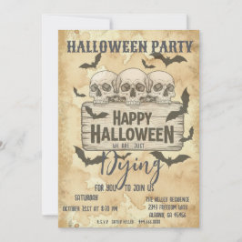 Retro Vintage Gothic Skulls Halloween Party Invite 招待状