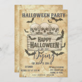 Retro Vintage Gothic Skulls Halloween Party Invite 招待状 (正面/裏面)
