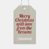 Retro Vintage Green Stripes Red Merry Christmas ギフトタグ (正面)
