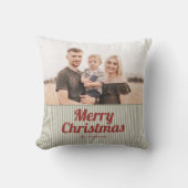 Retro Vintage Green Stripes Red Merry Christmas クッション (正面)