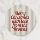 Retro Vintage Green Stripes Red Merry Christmas フェイバータグ (正面)