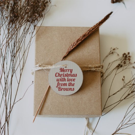 Retro Vintage Green Stripes Red Merry Christmas フェイバータグ