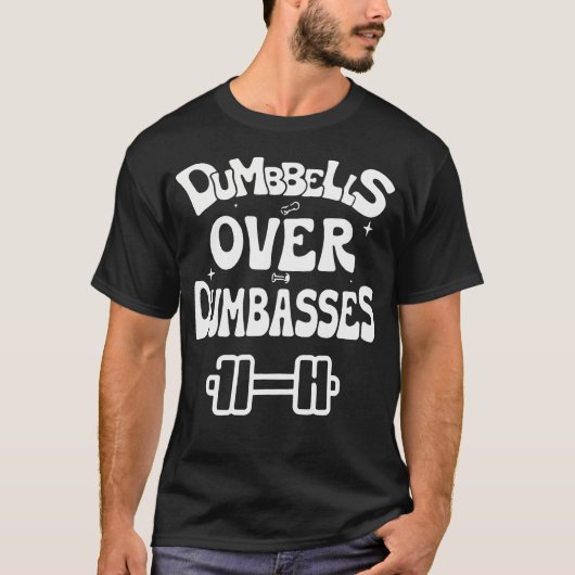 Retro Vintage Gym Fitness Funny Dumbbells Over Tシャツ (正面)
