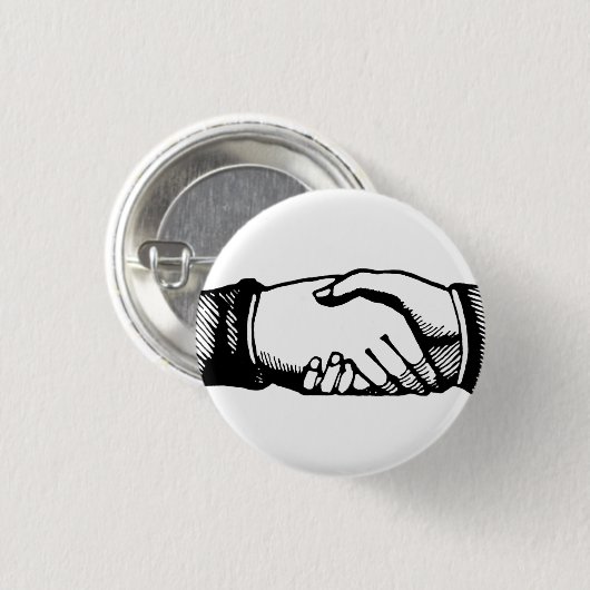 Retro Vintage Hands Handshake Congratulations Pin 缶バッジ (正面&裏面)
