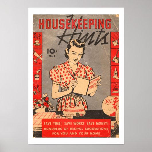 Retro Vintage Housekeeping Hints Art Print Poster ポスター (正面)
