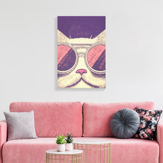 Retro Vintage Kitty キャンバスプリント (インサイチュ (リビング))