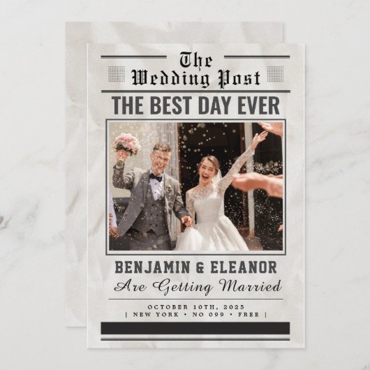 Retro Vintage Newspaper Wedding Invitation (正面/裏面)