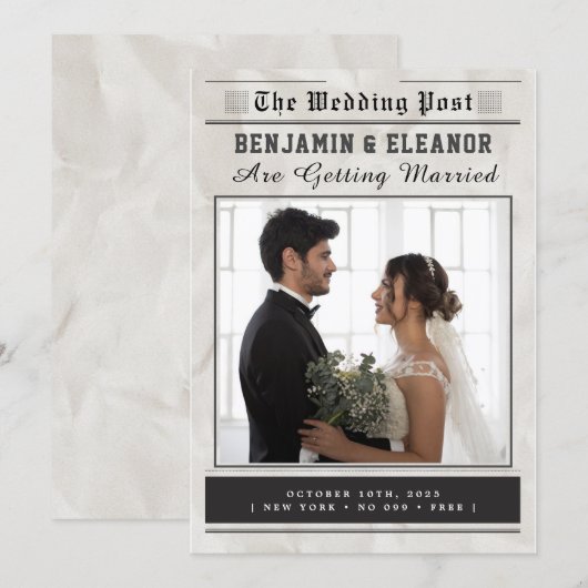 Retro Vintage Newspaper Wedding Invitation (正面/裏面)