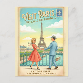 Retro Vintage Paris Eiffel Tower France Postcard ポストカード