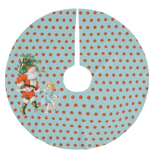 Retro Vintage Santa & Girl Christmas ブラッシュドポリエステルツリースカート (正面)