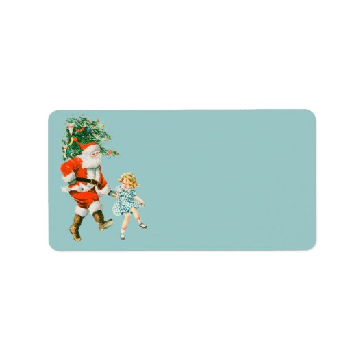 Retro Vintage Santa & Girl Christmas  ラベル (正面)