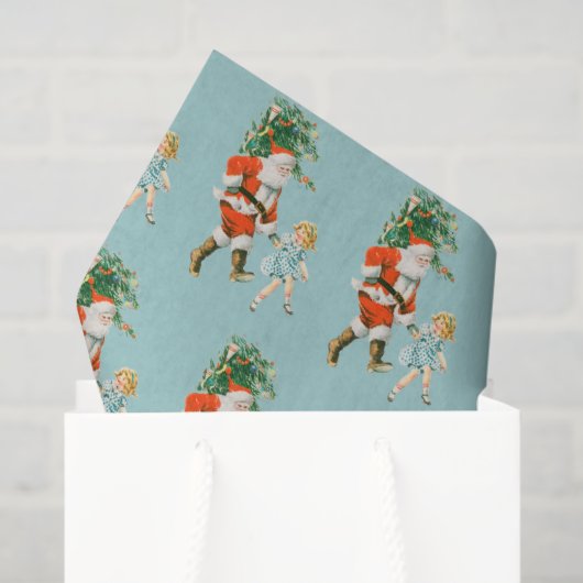 Retro Vintage Santa & Girl Christmas  薄葉紙 (ギフトバッグ)