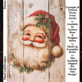 Retro Vintage Santa on Rustic Wood EL1R Decoupage 薄葉紙