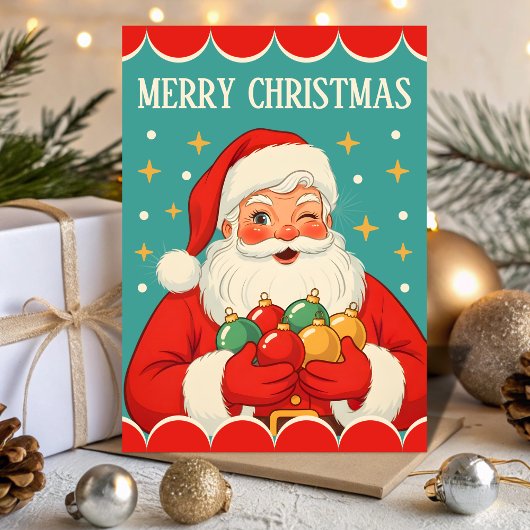 Retro Vintage Santa Sparkle Christmas シーズンカード